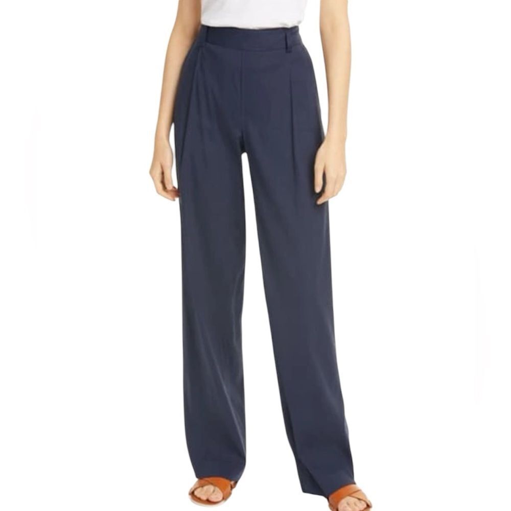 Vince Blue Pleat Front Pull-On Linen Blend Pants New Size Large